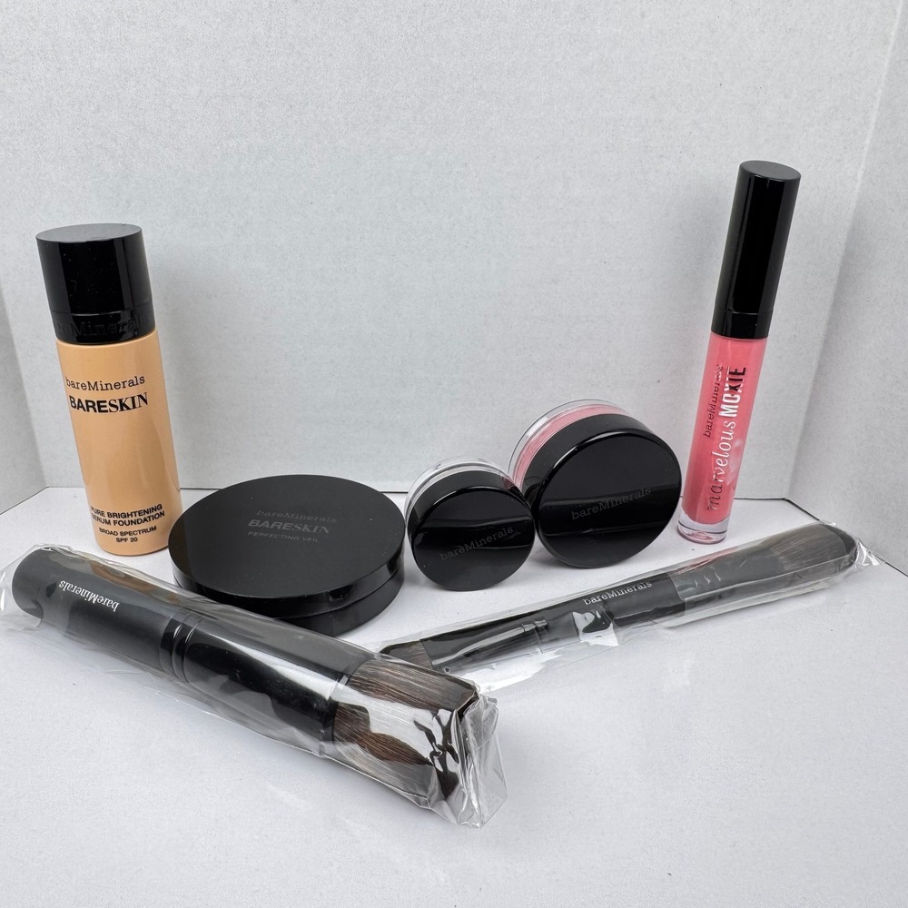 bareMinerals Bareskin Makeup Set Foundation Veil Blush Eyeshadow Gloss Brushes